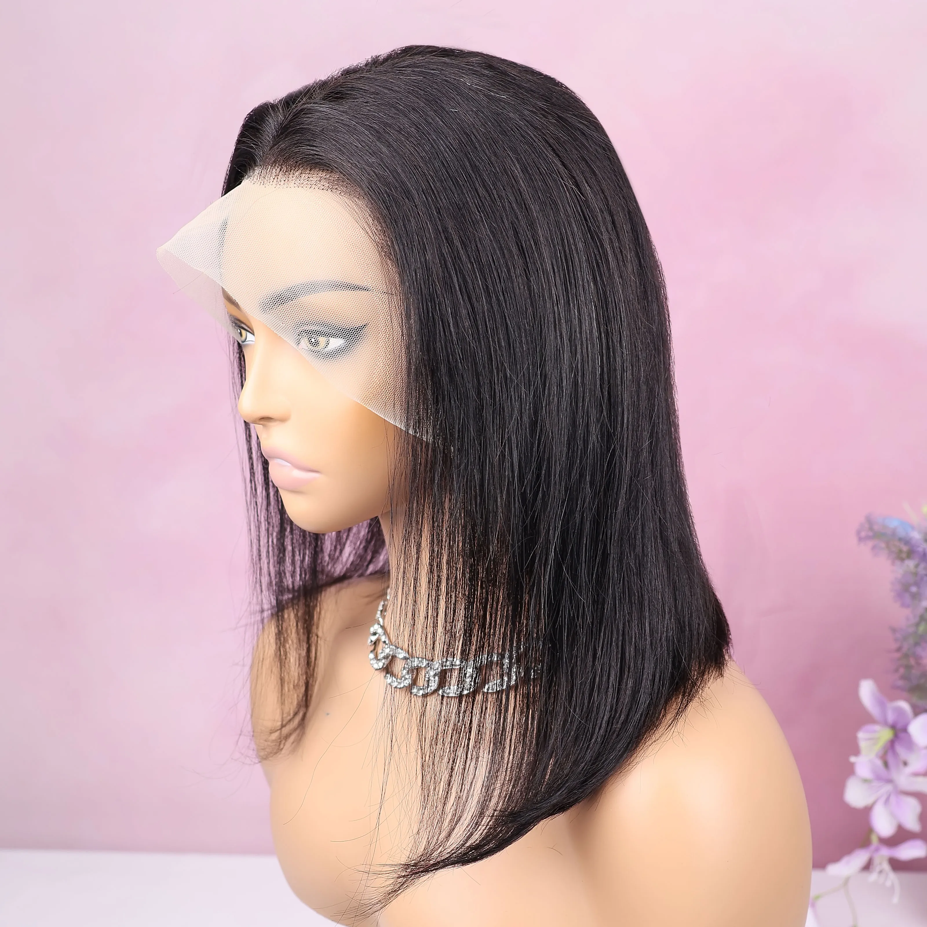 

Bone Straight 13x4 HD Transparent Lace Frontal Human Hair Wigs 200% Density Brazilian 10-14Inch Short Bob Wig Human Hair On Sale