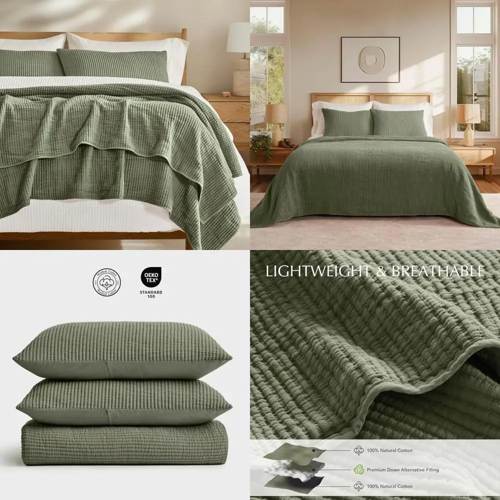 

Cotton King Size 3-Piece Coverlet Set, Soft Lightweight Ribbed Matelassé Quilt Set, Oversized Cozy Bedspread
