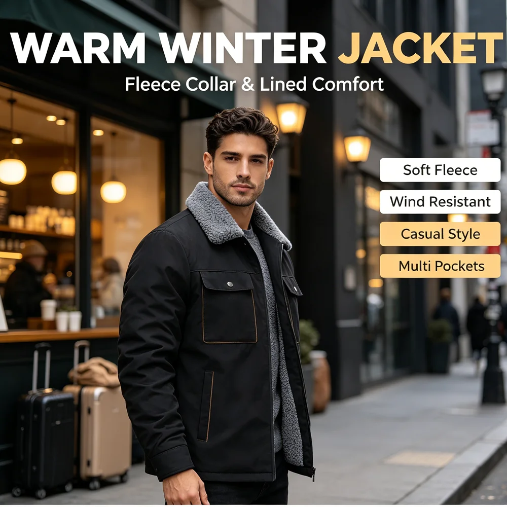 Autumn Winter Men's Warm Cargo Jackets Men Faux Suede Multi Pockets Windbreaker Work Coats Vintage Men Military Tactical Jackets