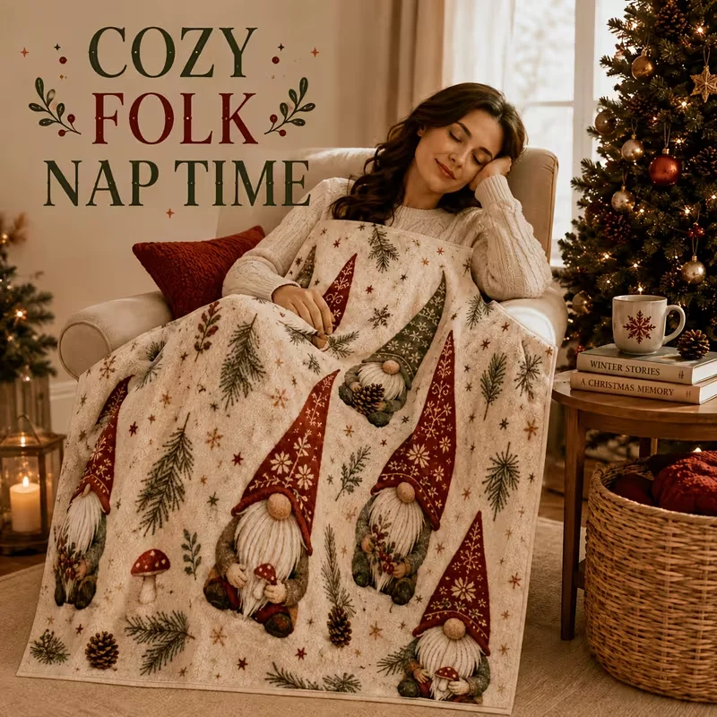 Folk Christmas Gnome Flannel Blanket, AutumnWinter Warmth Living Room Sofa, Bedroom Throw, Nap Blanket, Air Conditioning Blanket