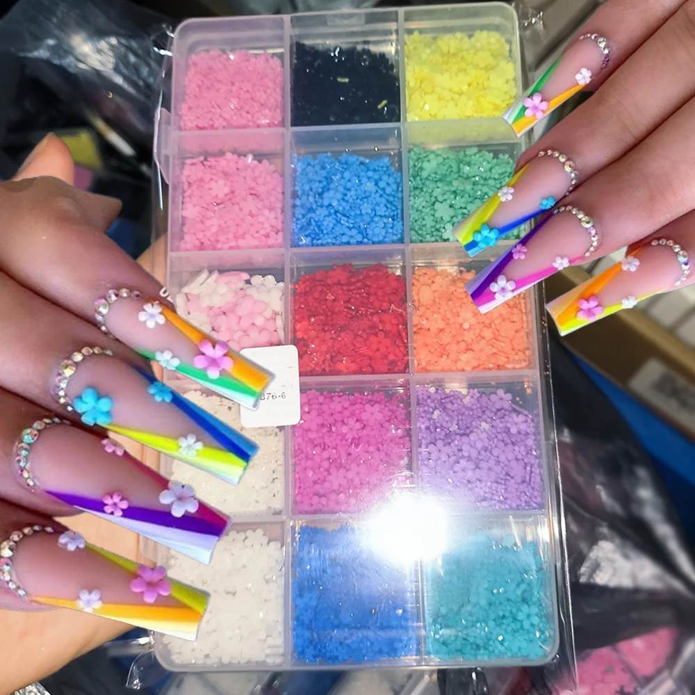 12/15 grades 3d flor de cinco pétalas decorações da arte do prego com contas de caviar colorido primavera floral encantos do prego diy manicure acessório