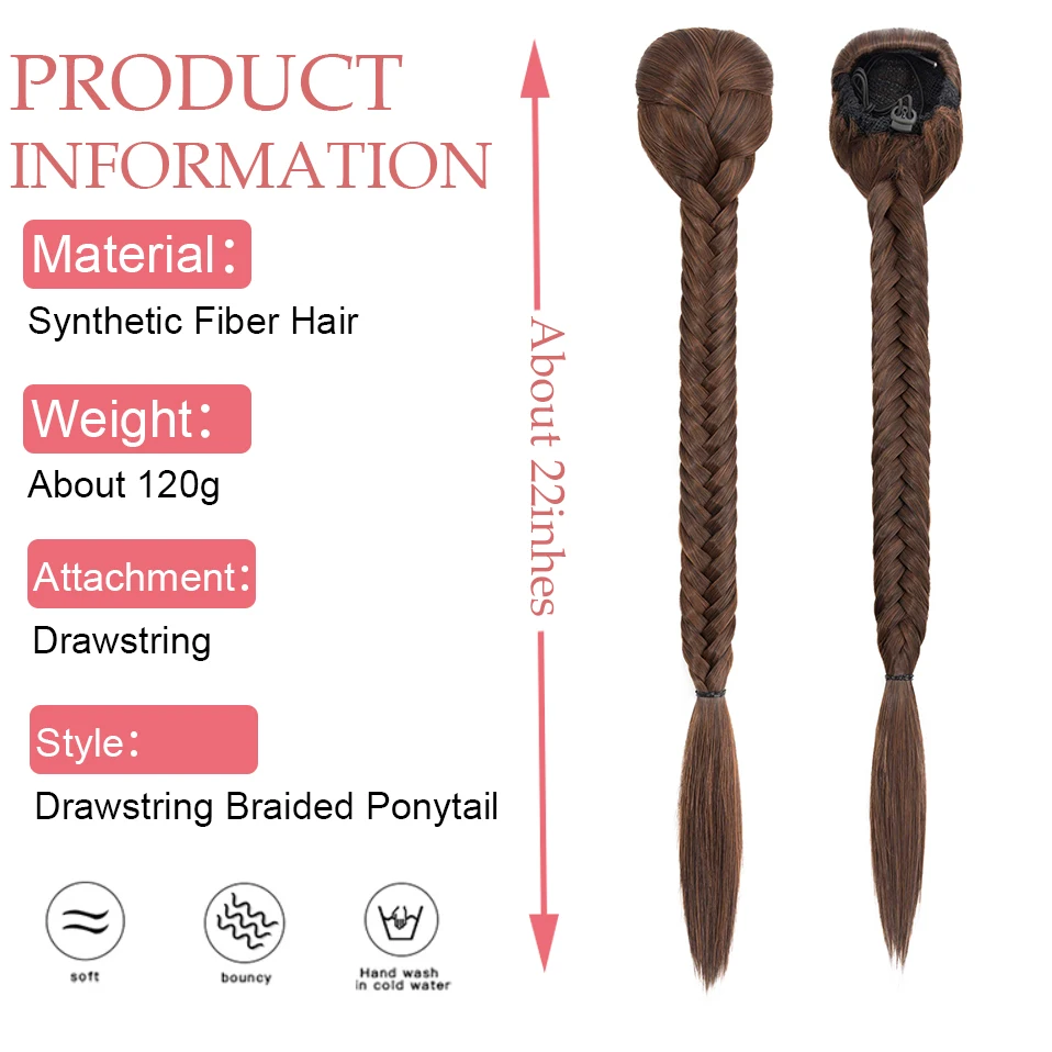 Snoilite Synthetic 22Inches Ponytail Extensions Braids Braiding Cornrows Drawstring Clip In Hair Extension Afro for Asia Korea