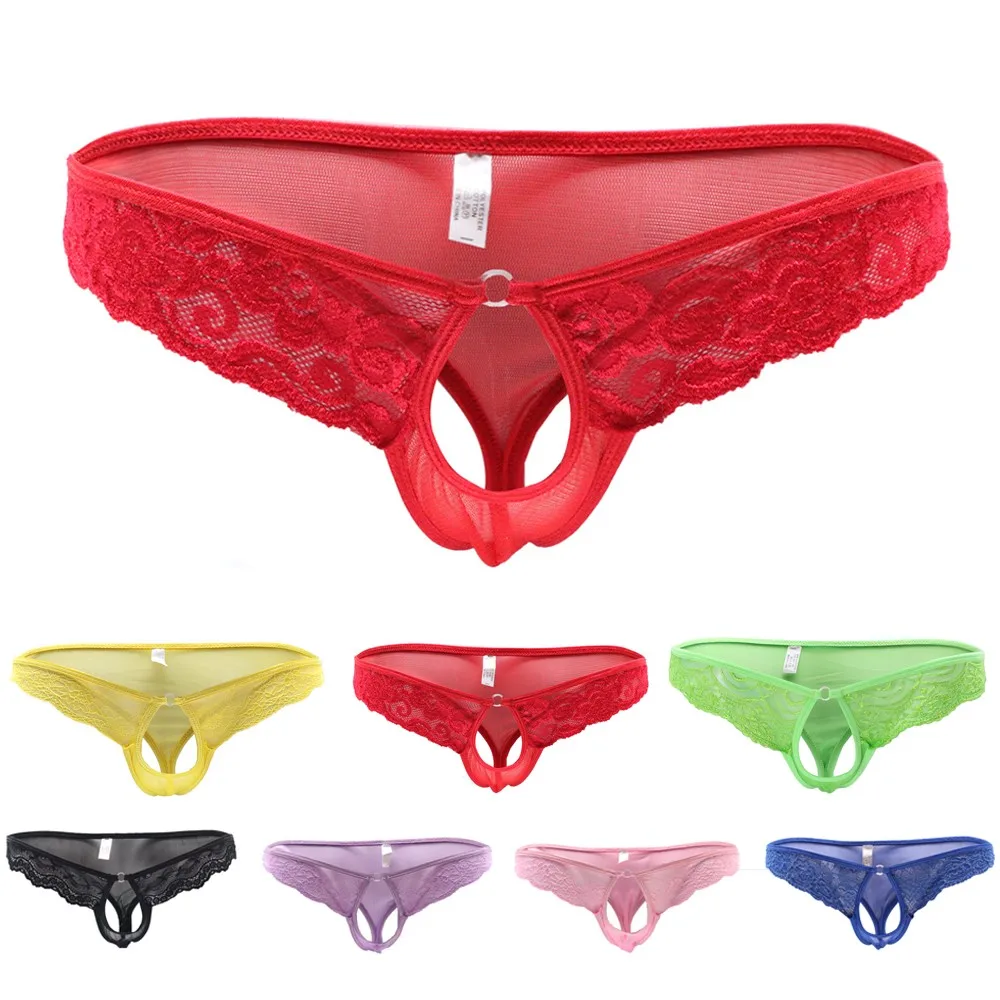 Elevate Your Intimate Moments with Men's Sexy Lace Low Rise Briefs Thongs Open Crotch TBack Underpants Underwear