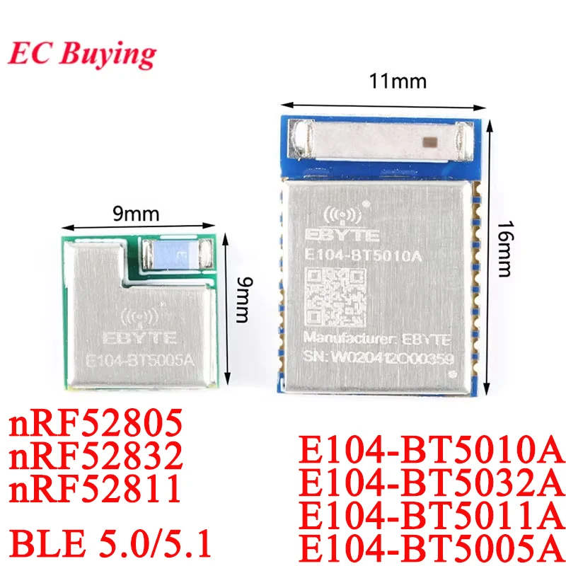 5Pcs/1pc nRF52805 nRF52832 nRF52811 nRF52810 ebyte E104-BT5005A ZigBee 2.4G Wireless Serial Port BLE5.0 Bluetooth 5.1 IoT Module