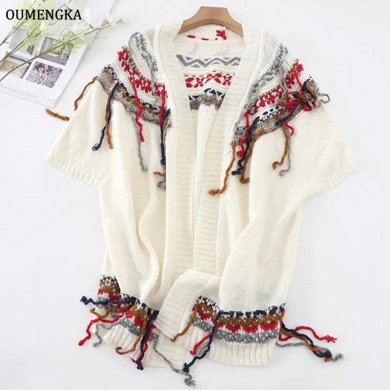 

Vintage Hit Color Knitting Sweaters Cloak Women Autumn V Neck Batwing Sleeve Patchwork Loose Long Female Fashion Tassel Shawl