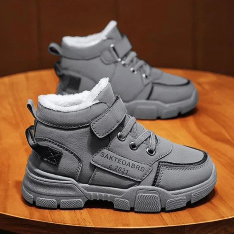 Зимние Ботинки Детские Children Shoes Warm Plush Kids\' Winter Shoes Comfortable Simple Snow Boots Antiskid Fashion Boy Sneakers