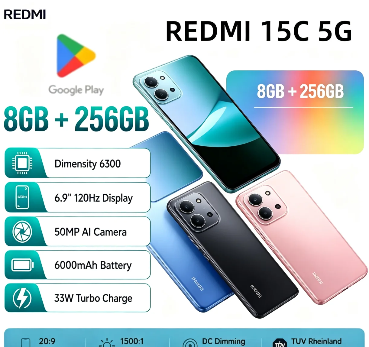 Popular Pick 2026 Global Edition Redmi 15C Android Smartphone 8GB 256GB Large Memory Dual‑SIM Dual Standby Entry‑Level Unlocked