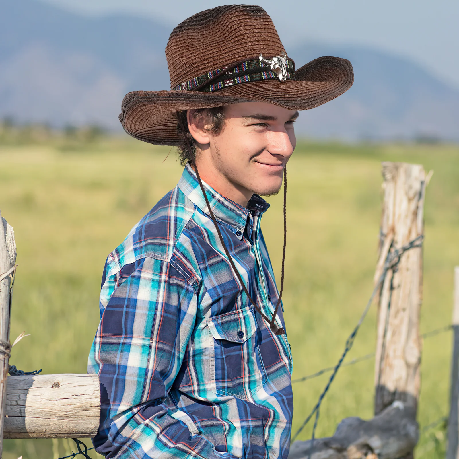 

Cowgirl Hat Retro Adjustable Elastic String Western Style Sunhat for Halloween Christmas Hats for Men Sun Hat