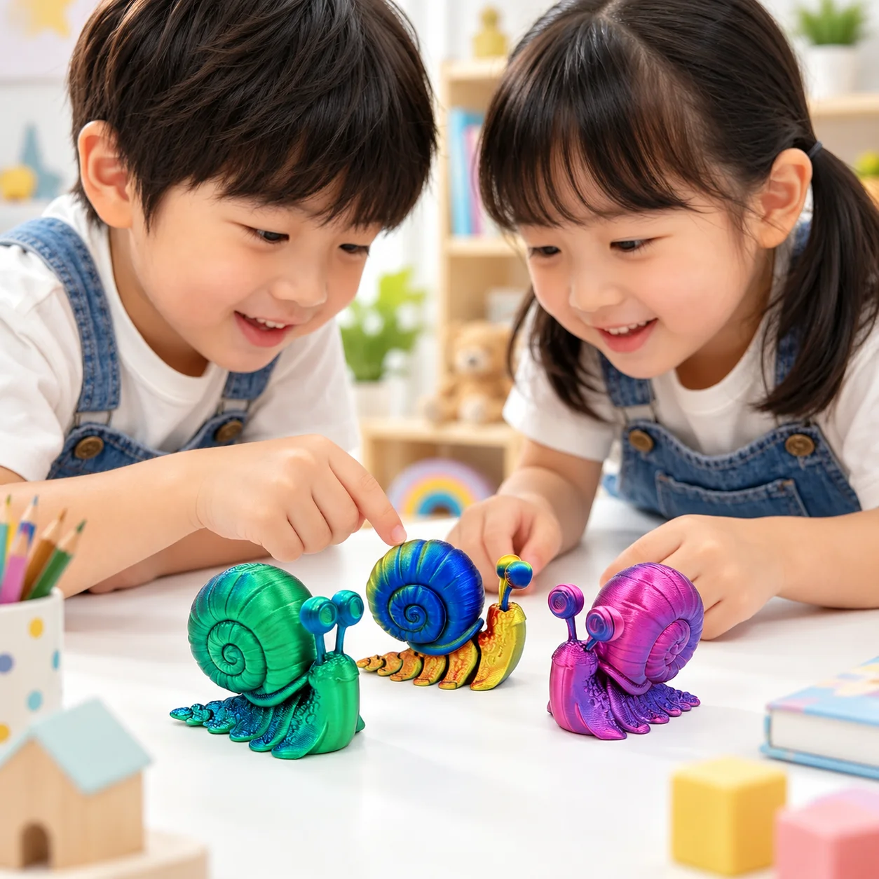 3D Printed Simulation Animal Snail Model Statue, Multi-Color Gradient Cute and Silly Snail Ornament Suitable for Holiday Gifts