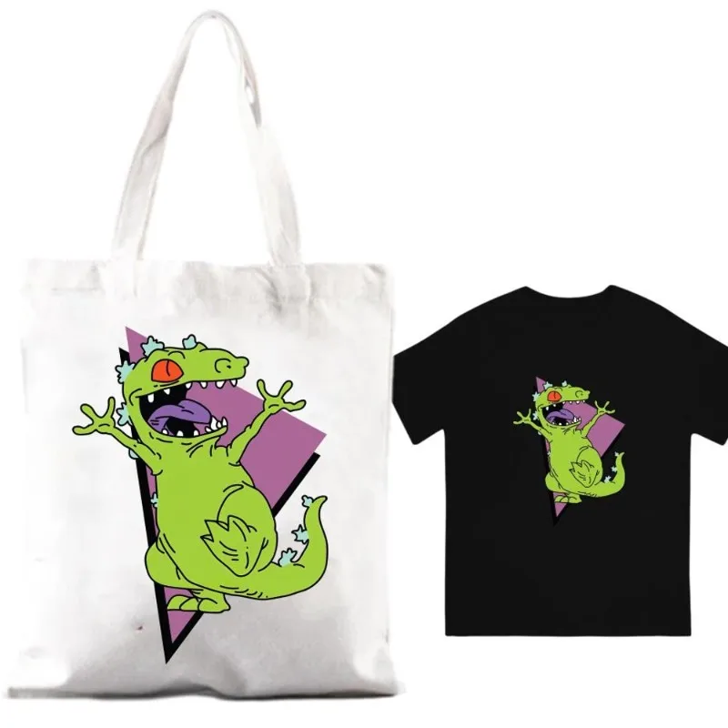 Cartoon R-Rugrats Cool Women Shoulder Bags Couple Combination Clothes Short Sleeve Collar Fashion T shirt Man Cotton