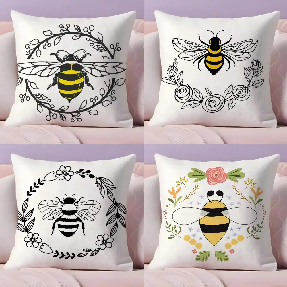 Cushion Cover Bee Botanical Plush Fabric Soft Double-Sided Printed Sofa Warm Winter Home Gift Pillow Case