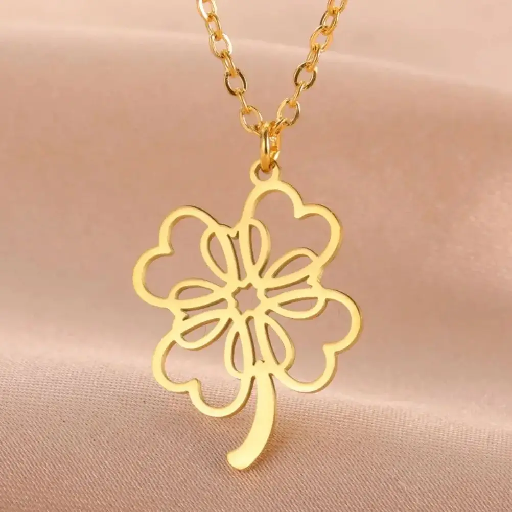 LIKGREAT Irish Lucky Four-Leaf Clover Necklaces Stainless Steel Cloverleaf Shamrock Charm Jewelry Birthday Gifts for Women Men