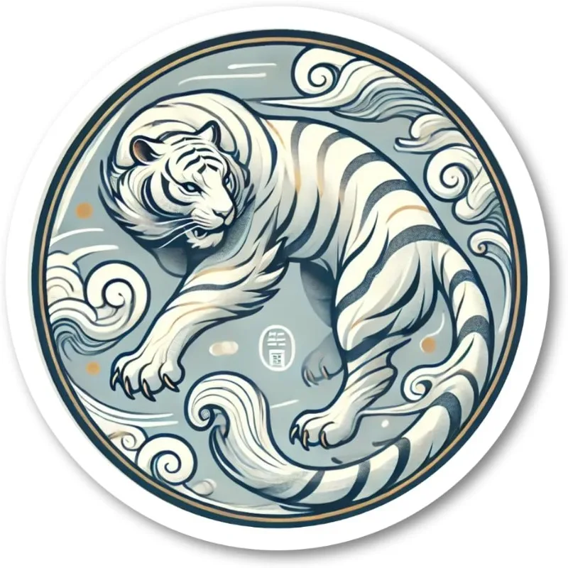 1pc Chinese Four Mythical Beasts Vinyl Sticker Set, Round Waterproof Heat‑Resistant Decal For Multi‑Surface Decor, Holiday Gift