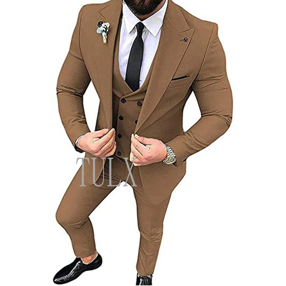 2022 Men Suits for Wedding Party Business And Casual Suit Peak Lapel 3 Piece （Blazer + Vest + Pants）Slim Fit  Costume Homme