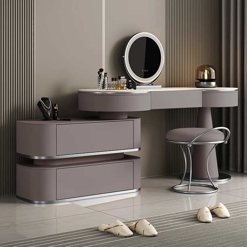 Grey Girls Dressing Table Mirror Bedroom Body Vanity Dressing Table Wooden Salon Vanity Makeup Espejo Tocador Home Furniture