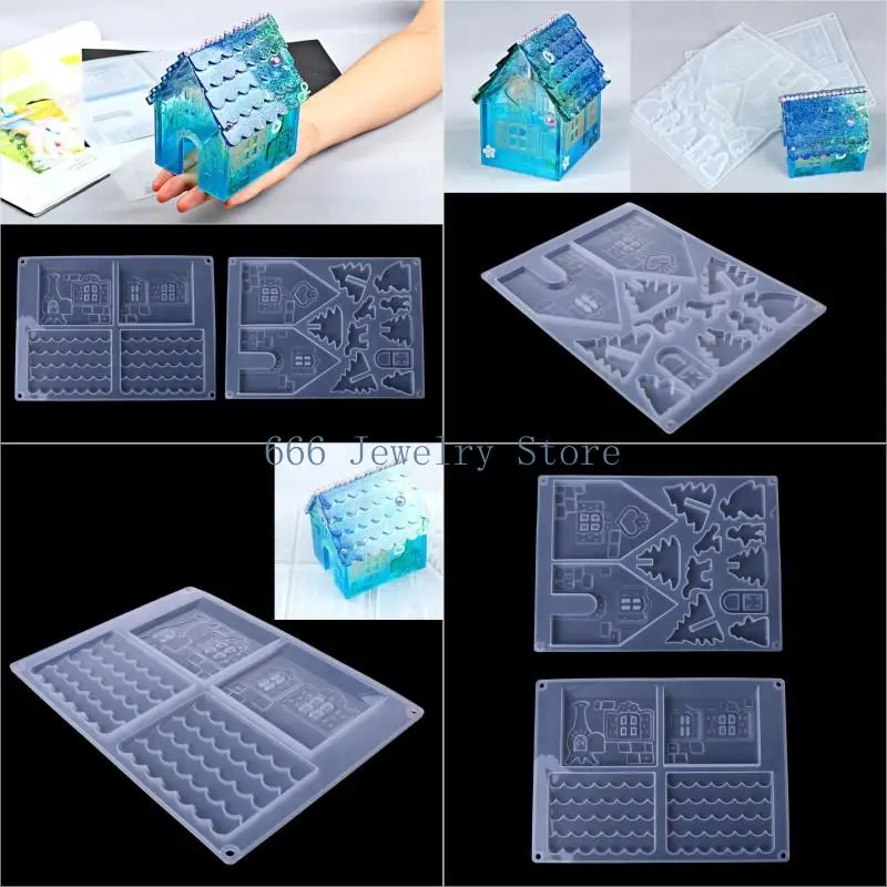 

F2TD Creative Christmas House 3D Castle Silicone Mold Epoxy Resin Mold Set For Jewelry Handmade Making Tool Decoration Gift