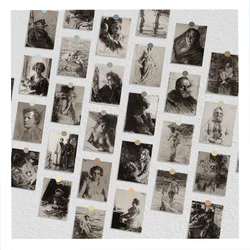 30Pcs Retro Postcard Black White Sketch Post Card Art Style Gift Wish Card Message Greeting Card Background Wall Stickers Card