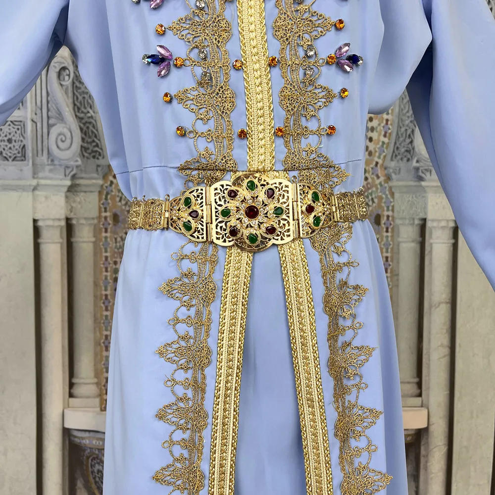 

Heart Style Morocco Rhinestone Caftan Belt For Women Algeria Wedding Dress Robe Belt Gold Silver Color Waist Jewelry