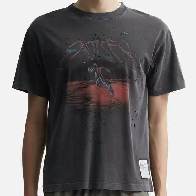 SATISFY old destruction pattern loose crew neck T-shirt