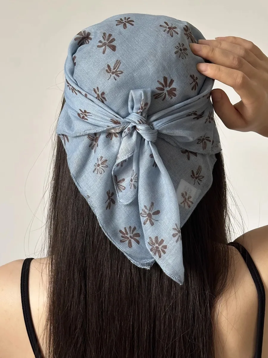 

Atmosphere Blue Cotton Linen Small Square Scarf 2025 Spring/Summer Fashion Versatile Decorative Headscarf Headband Scarf