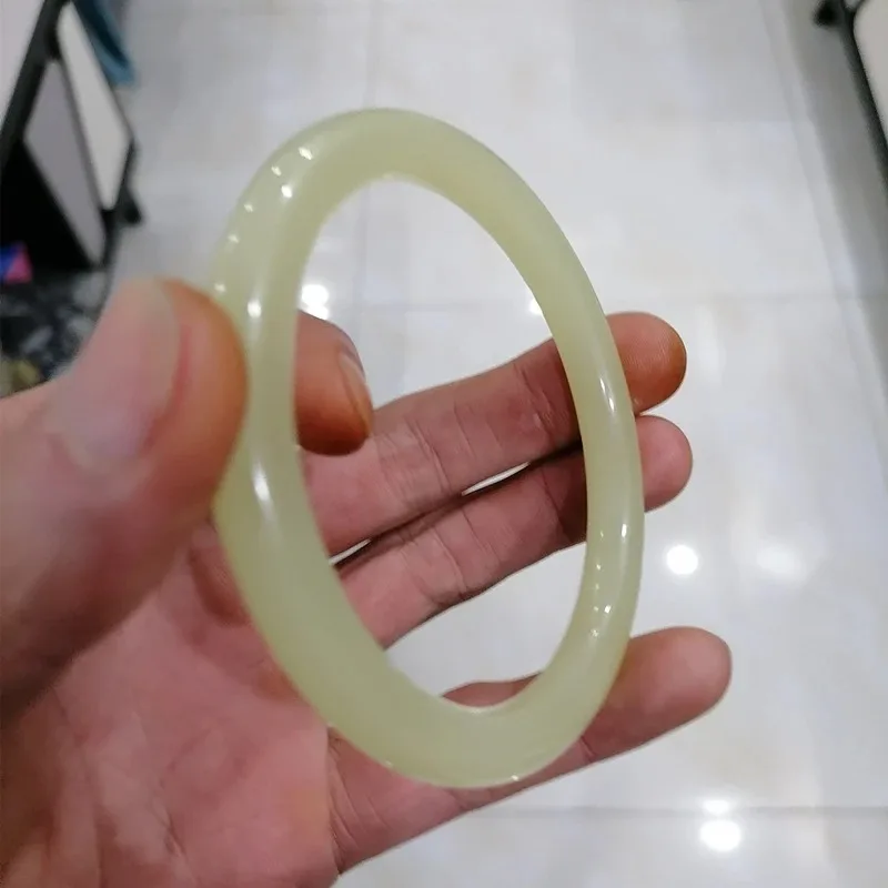 

Natural Chinese White Jade Hand Carved Wide Band Bracelet Fashion Boutique Jewelry Men's and Women's Wood Grain Bracelet