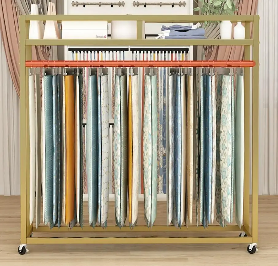 

Floor standing curtain hanging display rack, home textile store fabric sample display rack, fabric hanging display rack, display
