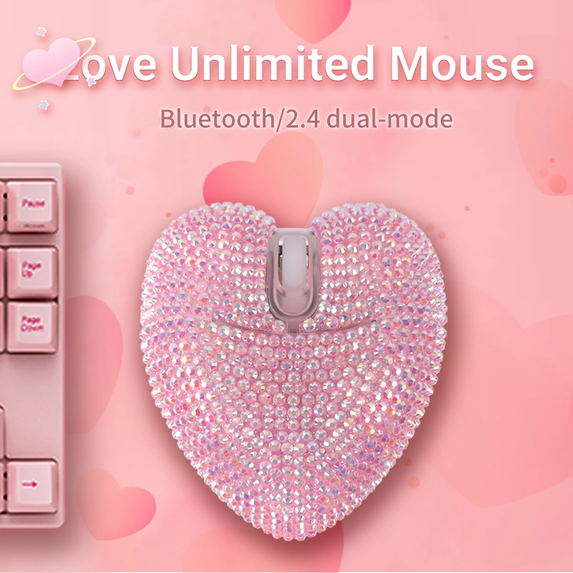 Wireless Love Mouse 2.4G Or Bluetooth Connection Sparkle Creative Design Mause Office Use Anti Slip Sweat Proof Gift For Girl