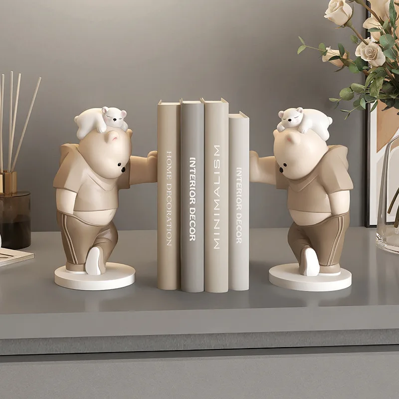 

1 Set Decorative Cool Bear Bookends,Kids Gift,Cute Action Figurines,Tabletop Sculpture Decorations,Bookcase Shelf Home Decor New