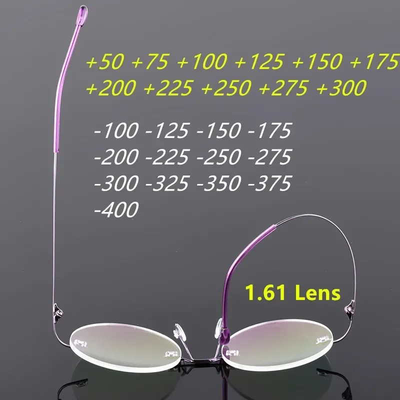 

-100 -150 Rimless Myopia Glasses For Prescription -0.5 to -5.0 Men Women Round shape Alloy Nearsighted Spectacles Custom made