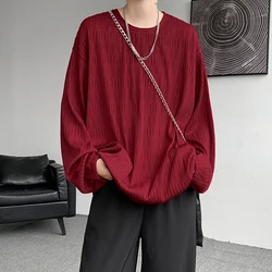 Autumn New High Quality T-shirt For Men Hip Hop Long Sleeve Fashion Luxury Tops Korean Casual Solid Color Male Loose Tees
