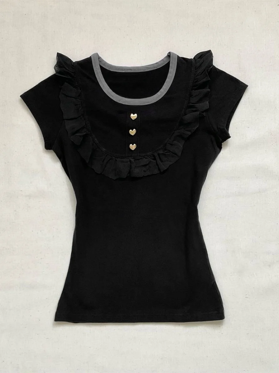 보야 걸 오리지널 블라 러플 티셔츠 여성 여름 하이엔드 디자인 센세이션 패션 에이지 디파잉 탑 트렌드