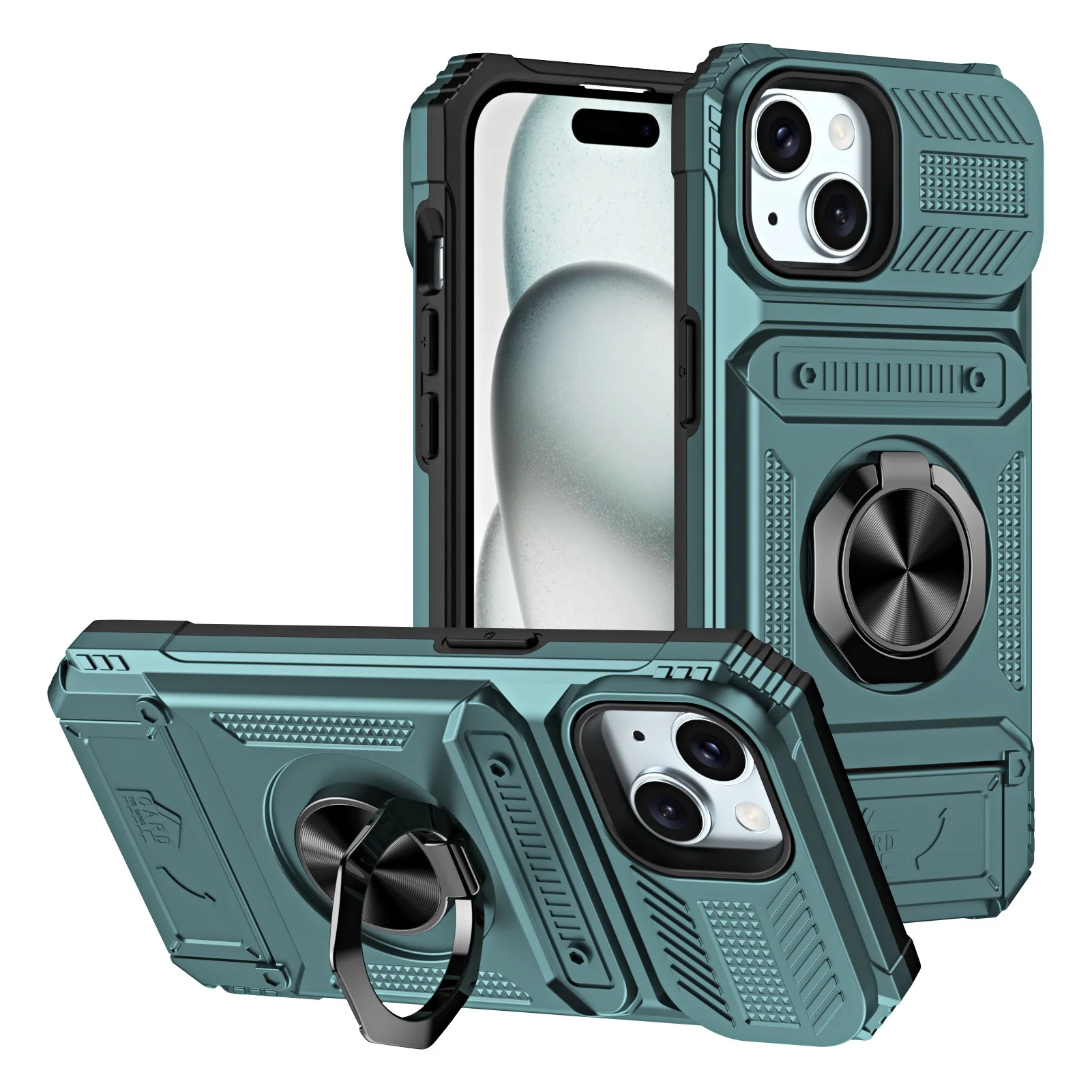 

For Iphone 16e/16 Pro Max Case Armor Magnetic Metal Stand Portable Card Wallet Shockproof Tpu+Pc For Iphone 15/14/13 Hard Cover
