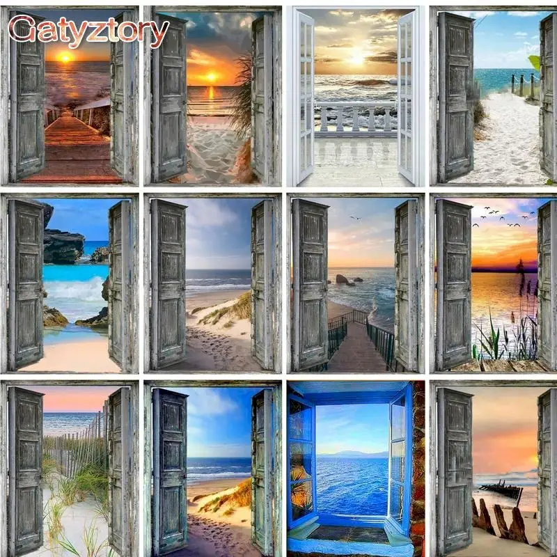 

GATYZTORY 60x75cm Painting by numbers Acrylic paints Number painting Sandy Beach Scenery DIY Coloring by numbers Home decor