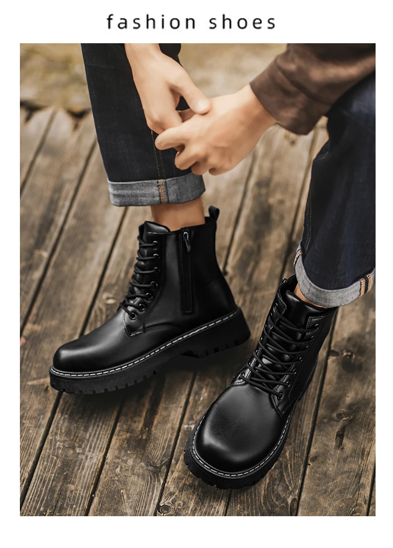Herren-High-Top-Stiefel, Herrenschuhe, mittelhohe Schaftform, bequemes Innenfutter, modisches Obermaterial, guter Halt, große Größen, geeignet für den Innenbereich. – Detail 9