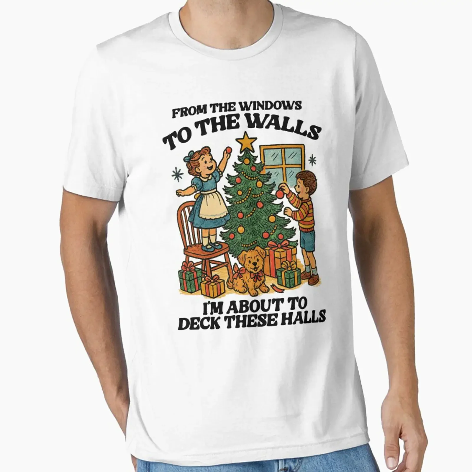Retro Funny Christmas Meme T Shirt From The Windows to Walls I'm About Deck These Halls Casual Xmas vintage Washed graphic