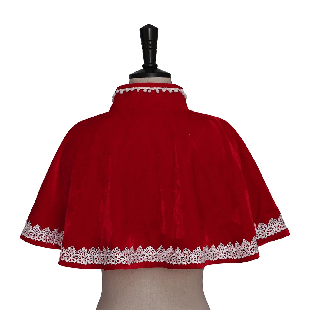 Capa de veludo vermelho de natal com guarnição mrs noel capa gola xale manto curto vestido acessórios vitoriano pauens steampunk manto
