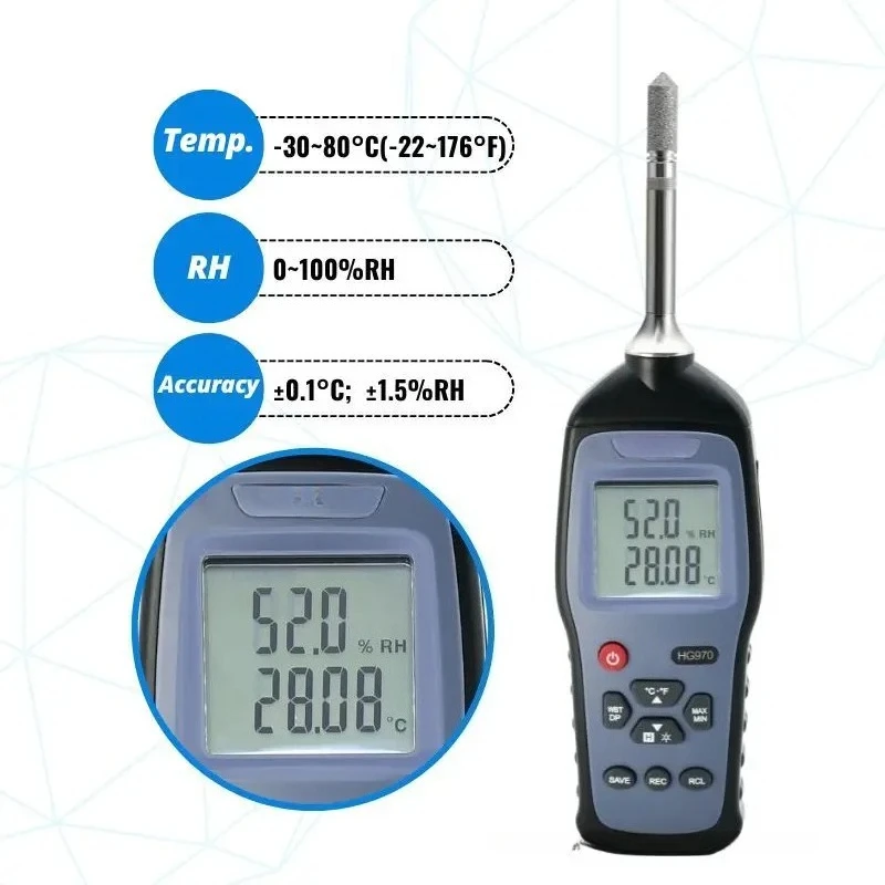 

For HG970 32000 Records USB Portable Handheld Temperature Humidity Meter -30 To 80°C