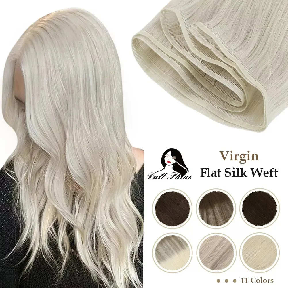 Full Shine Virgin Flat Silk Weft Sew In Hair Bundle Straight Human Hair Bundles 100% Real Human Hair Weft For Women For Salon