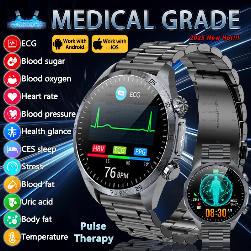 Medizinische Qualität Puls Therapie Männer Smartwatch EKG Glu BP Herzfrequenz Blut Fett Harnsäure