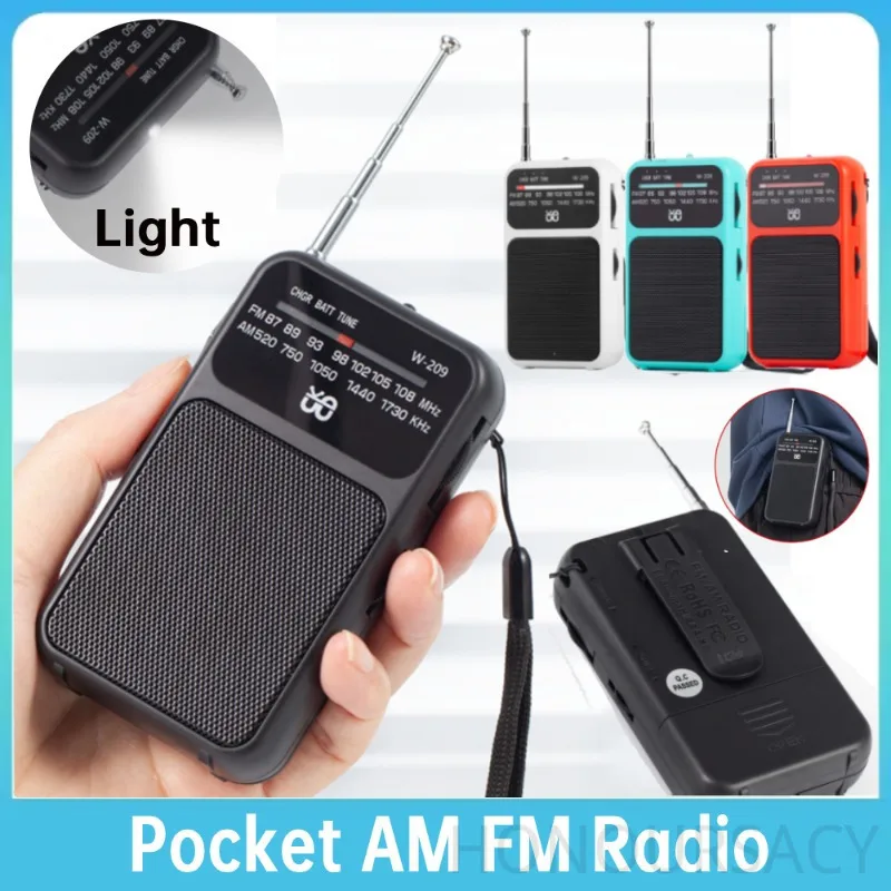 أجهزة الراديو المصباح FM AM 2 الفرقة أجهزة الراديو ستيريو المدمج في المتكلم هوائي تليسكوبي راديو استقبال مع 3.5 مللي متر سماعة جاك W-209 #1