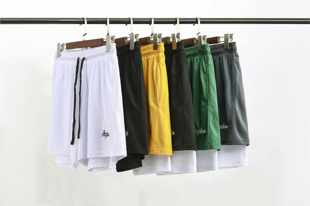 American Men's 2-in-1 Basketball Shorts Quick Drying Breathable Active Training Exercise Jogging  Shorts with Longer Liner