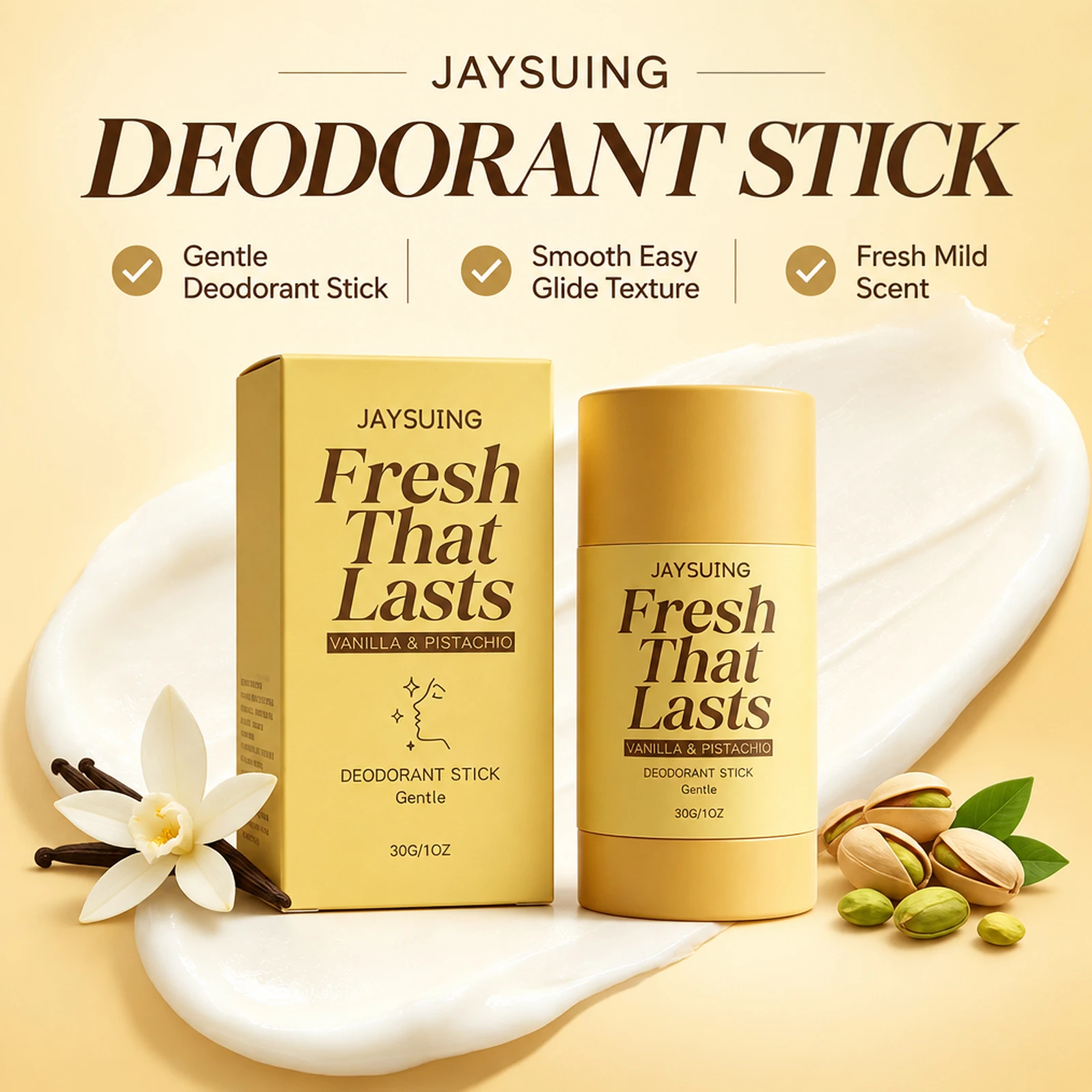 30g Vanilla Pistachio Deodorant Stick Gentle Non Irritating Fresh Lasting Aroma Non Stain Portable Underarm Refreshing Body Care