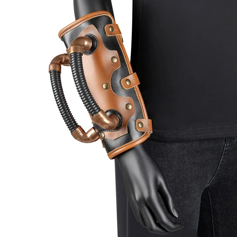 أنيمي تأثيري الرجعية Steampunk غطاء المعصم حلقة ملحق درع القرون الوسطى فارس الثورة الصناعية سوار معصم من الجلد Wris 72th