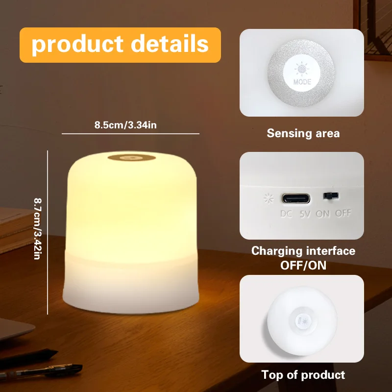 LED Touch Lamp Night Light 3 Colors Dimming Table Lamp USB Charging Bedroom Eye Protection Christmas Gift LED Bedside Book Lamp