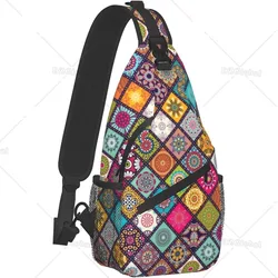 Boho Ethnic Pattern Sling Bag Chest Crossbody Backpack Travel Hiking Daypack for Unisex Lightweight Shoulder Bags