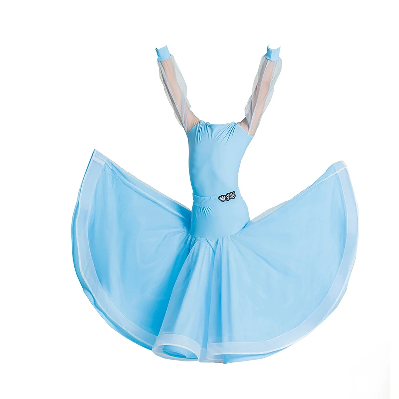 الوردي الأزرق قاعة الرقص فساتين الفتيات الفالس القياسية أداء الرقص ارتداء قطعتين التانغو مرحلة الرقص زي