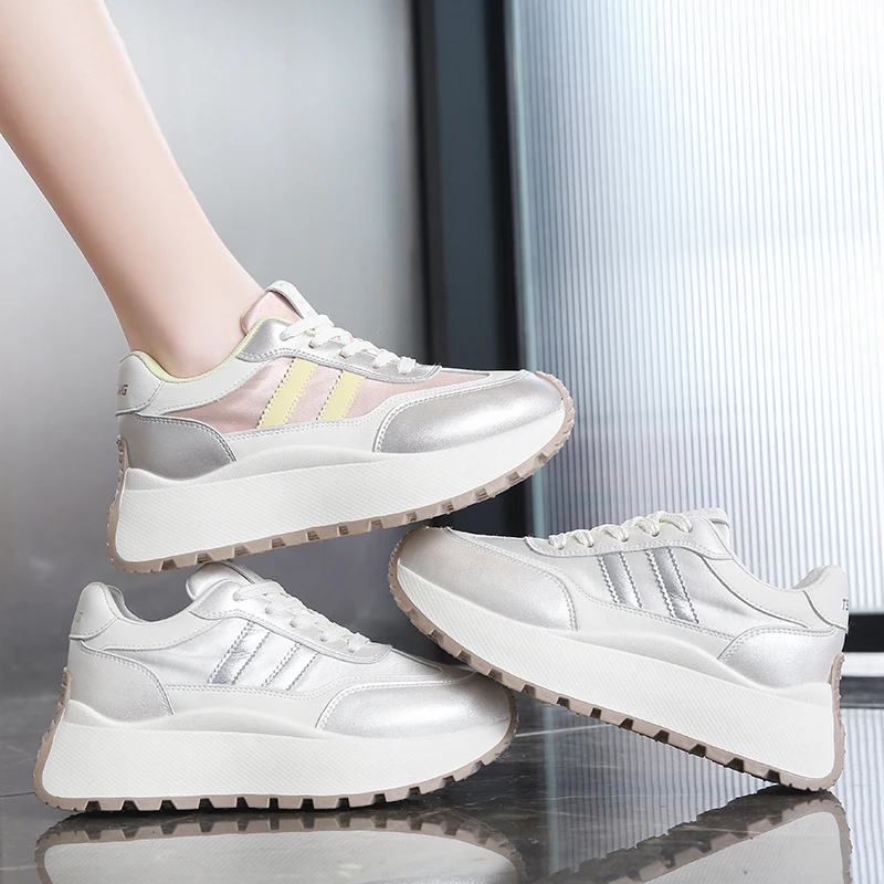 

Women Shoes 2025 New Autumn Trendy Brand Torre Female Thick Sole Increased Casual Flow Reflective Sports Running Trendy Shoes