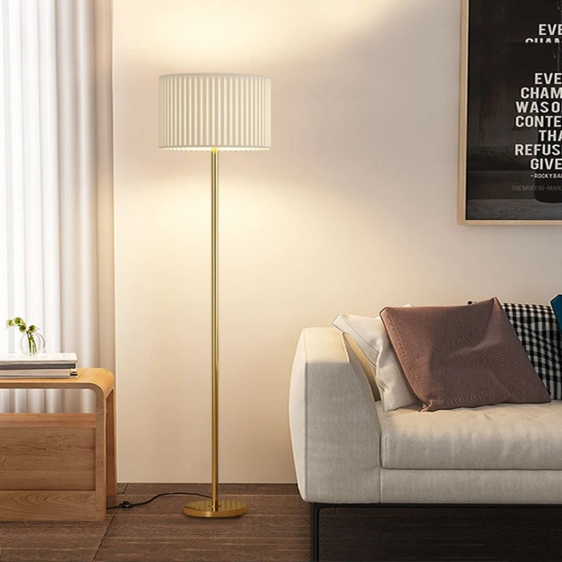 French Fabric Floor Lamp Nordic Living Dining Room Sofa Side Home Decor Lighting Bedroom Bedside Vertical Atmosphere Table Light