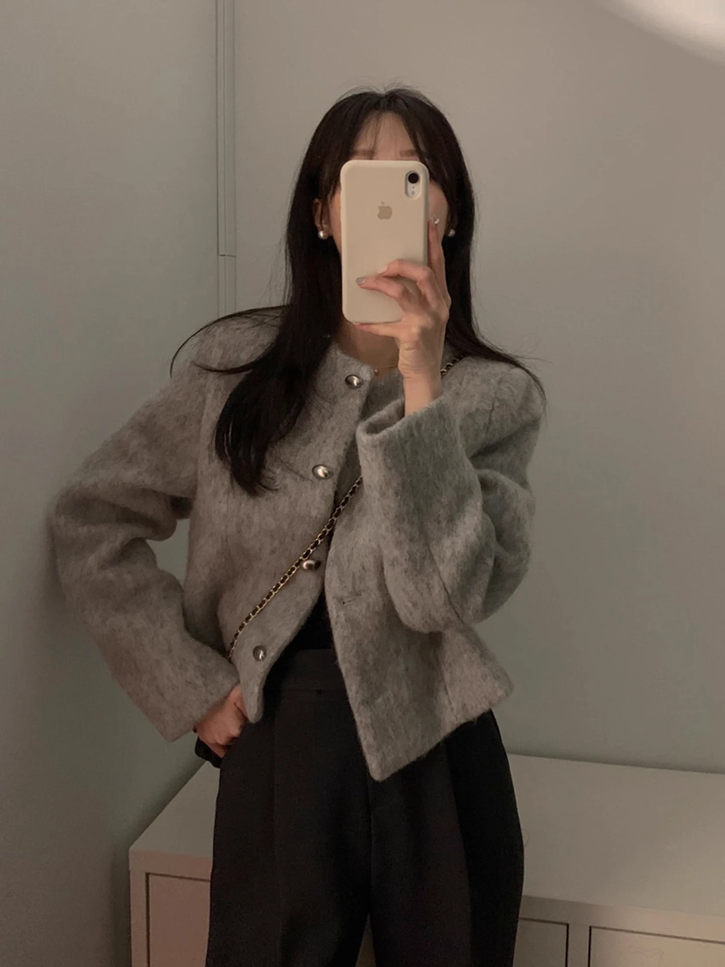 

Женское шерстяное пальто Furry Metal на одной пуговице ort Sle, новинка зимы 2029, универсальная женская верхняя одежда