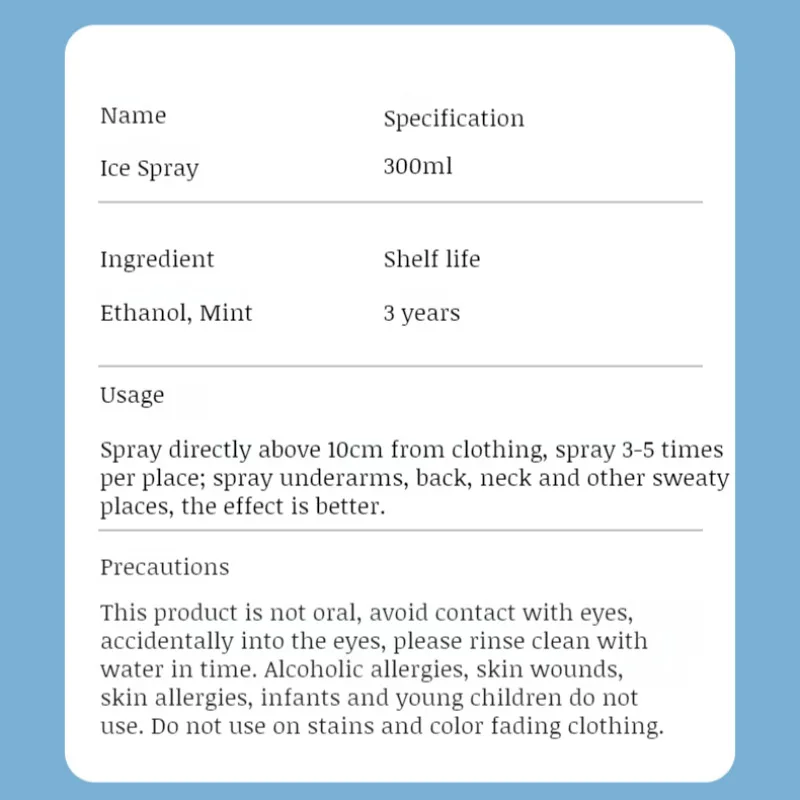 Students Summer Cooling Spray Portable Ice Feeling Clothing Training Relief Summer Car Seats Quickly Cooling Spray